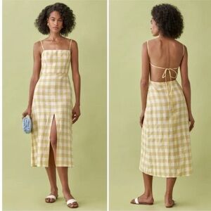 Reformation Nia Linen Dress Dandelion Check Size 10